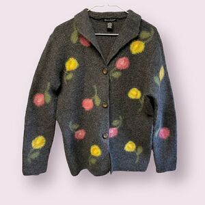 Alexandria Bartlett 100% Wool Cardigan embroidered Floral Knit‎